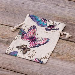 Pytlíky z imitovaného lnu s potiskem 13 x 18 cm - přírodní / motýl Sáčky s potiskem