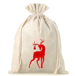 Pytlík z imitovaného lnu s potiskem 30 x 40 cm - přirozené / Jelen Vánoční taška