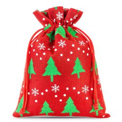 Jutové sáčky 12 x 15 cm - červený / vánoční strom Vánoční taška