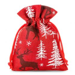 Jutové sáčky 10 x 13 cm - červený / sob Vánoční taška