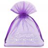 Organza tašky 9 x 12 cm - fialové s potiskem (levandule) - 3 Tmavě fialové sáčky