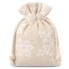 Pytlíky z imitovaného lnu s potiskem 10 x 13 cm - přirozené / sníh Vánoční taška