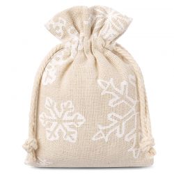 Pytlíky z imitovaného lnu s potiskem 13 x 18 cm - přirozené / sníh Vánoční taška