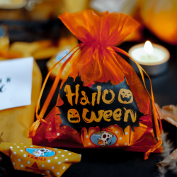 Halloween tašky / z organzy 12 x 15 cm - mix vzorů a barev Střední sáčky