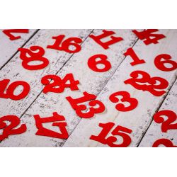 Adventní kalendář - jutové pytlíky 12 x 15 cm - přírodní světlé + červená čísla Reklamní předměty