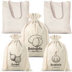 Pytle z imitovaného lnu na zeleninu (3 ks) a bavlněné tašky na nákupy (2 ks) (DE) Bavlněné sáčky