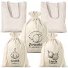 Pytle z imitovaného lnu na zeleninu (3 ks) a bavlněné tašky na nákupy (2 ks) (PL) Bavlněné sáčky