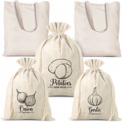Pytle z imitovaného lnu na zeleninu (3 ks) a bavlněné tašky na nákupy (2 ks) (EN) Bavlněné sáčky