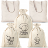 Pytle z imitovaného lnu na zeleninu (3 ks) a bavlněné tašky na nákupy (2 ks) (EN) Bavlněné sáčky