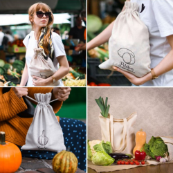Pytle z imitovaného lnu na zeleninu (3 ks) a bavlněné tašky na nákupy (2 ks) (EN) Woreczki z organzy