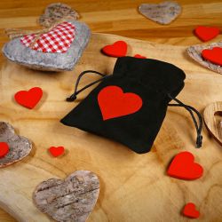 Sametové sáčky 8 x 10 cm - černý - srdce Sv.Valentýn