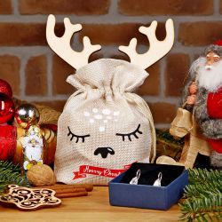 Jutový pytlík 13 x 18 cm- Vánoce + dřevěná ozdoba s parohy Vánoce