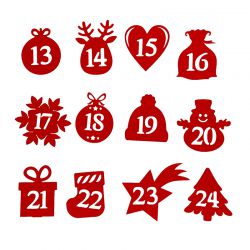 Samolepicí čísla 1-24 - červené MIX Vánoce
