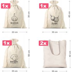 Pytle z imitovaného lnu na zeleninu (3 ks) a bavlněné tašky na nákupy (2 ks) (EN) Bavlněné pytlíky