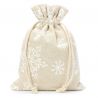 Pytlíky z imitovaného lnu s potiskem 15 x 20 cm - přirozené / sníh Vánoční taška