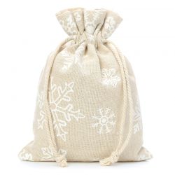 Pytlíky z imitovaného lnu s potiskem 18 x 24 cm - přirozené / sníh Vánoční taška