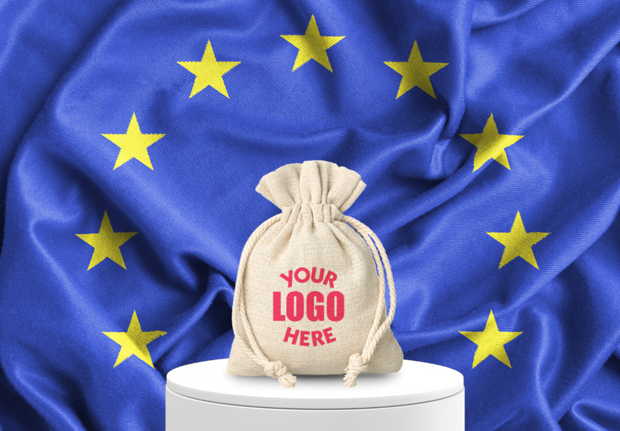 Látkový sáček s logem společnosti k Evropskému dni