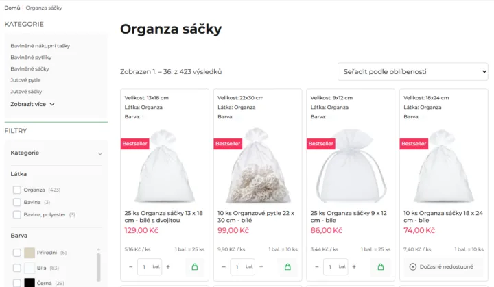 Organzové sáčky jako obaly na dárky