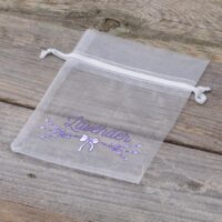 Organza tašky 10 x 13 cm - bíle s potiskem (levandule) Lifehack - chytré nápady