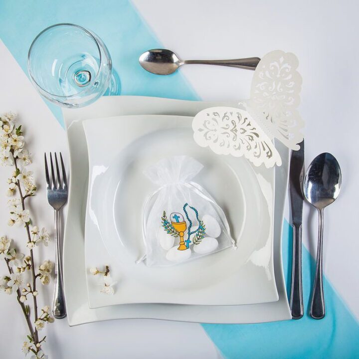 Sáčky z organzy 10 x 13 cm bílé s potiskem Organza sáčky