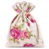 Pytlíky z imitovaného lnu s potiskem 10 x 13 cm - přirozené / růže Malé sáčky 10x13 cm