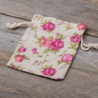 Pytlíky z imitovaného lnu s potiskem 10 x 13 cm - přirozené / růže Metalíza sáčky