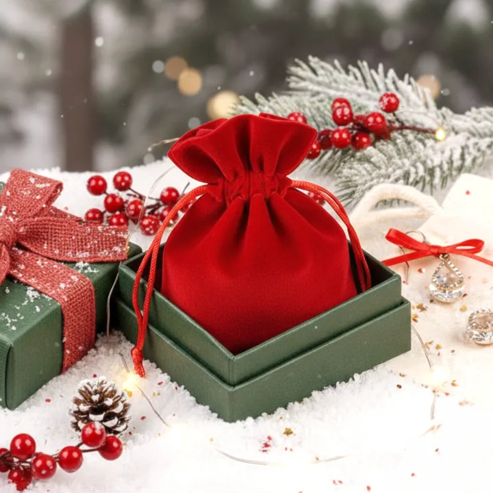 Červený sáček na šperky v dárkové krabičce