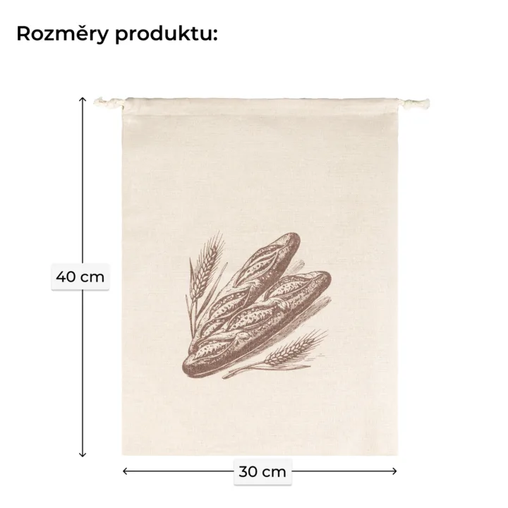 Lněný stahovací sáček s potiskem listu v přírodním stylu 30x40cm